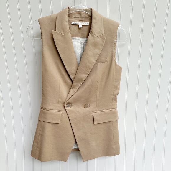 Veronica Beard Anouka Linen Blend Vest Sleeveless Khaki Tan Beige Blazer Size 0 - Picture 6 of 7